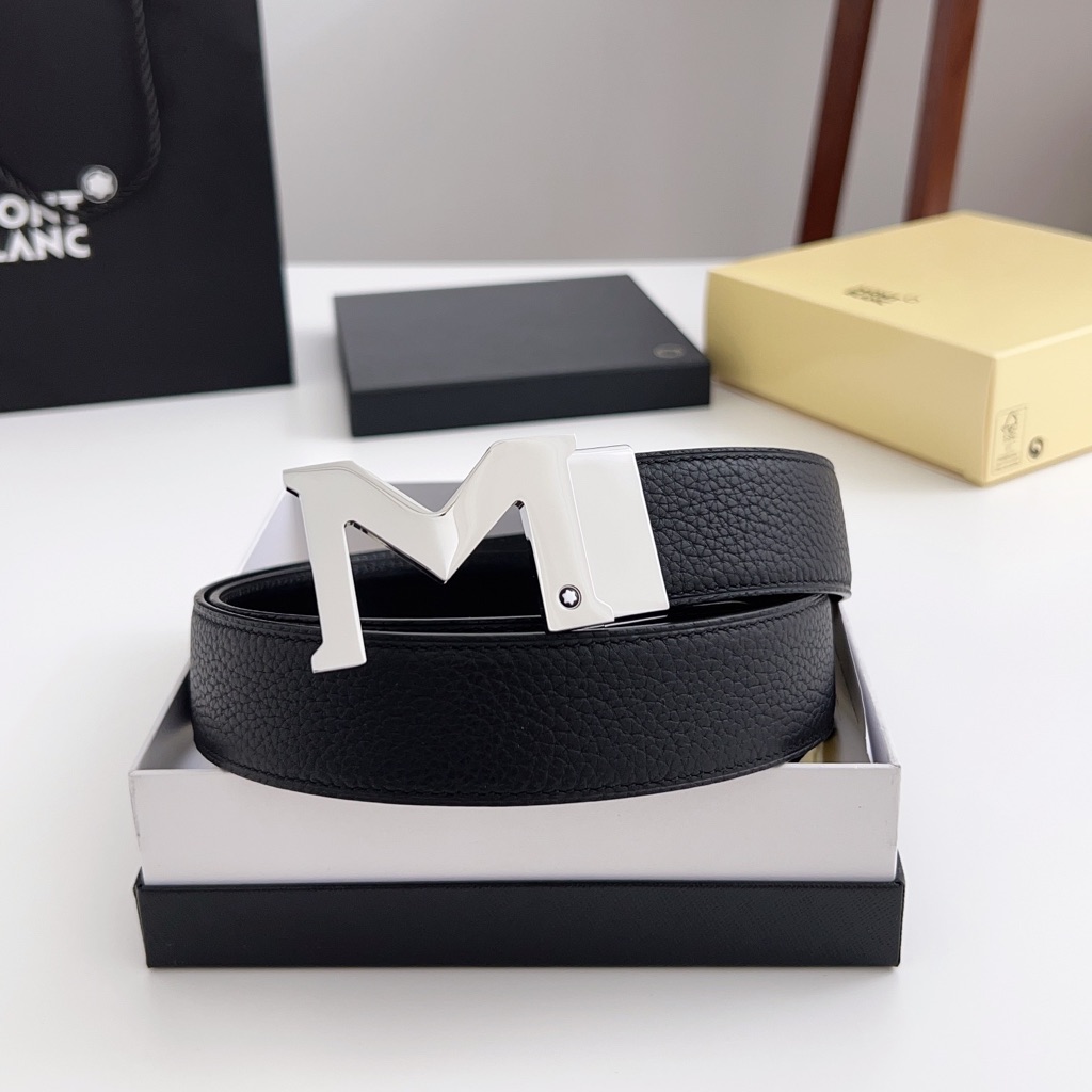 Montblanc Black Leather Belt Sz115